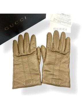 Gucci Gloves Leather Cashmere Brown